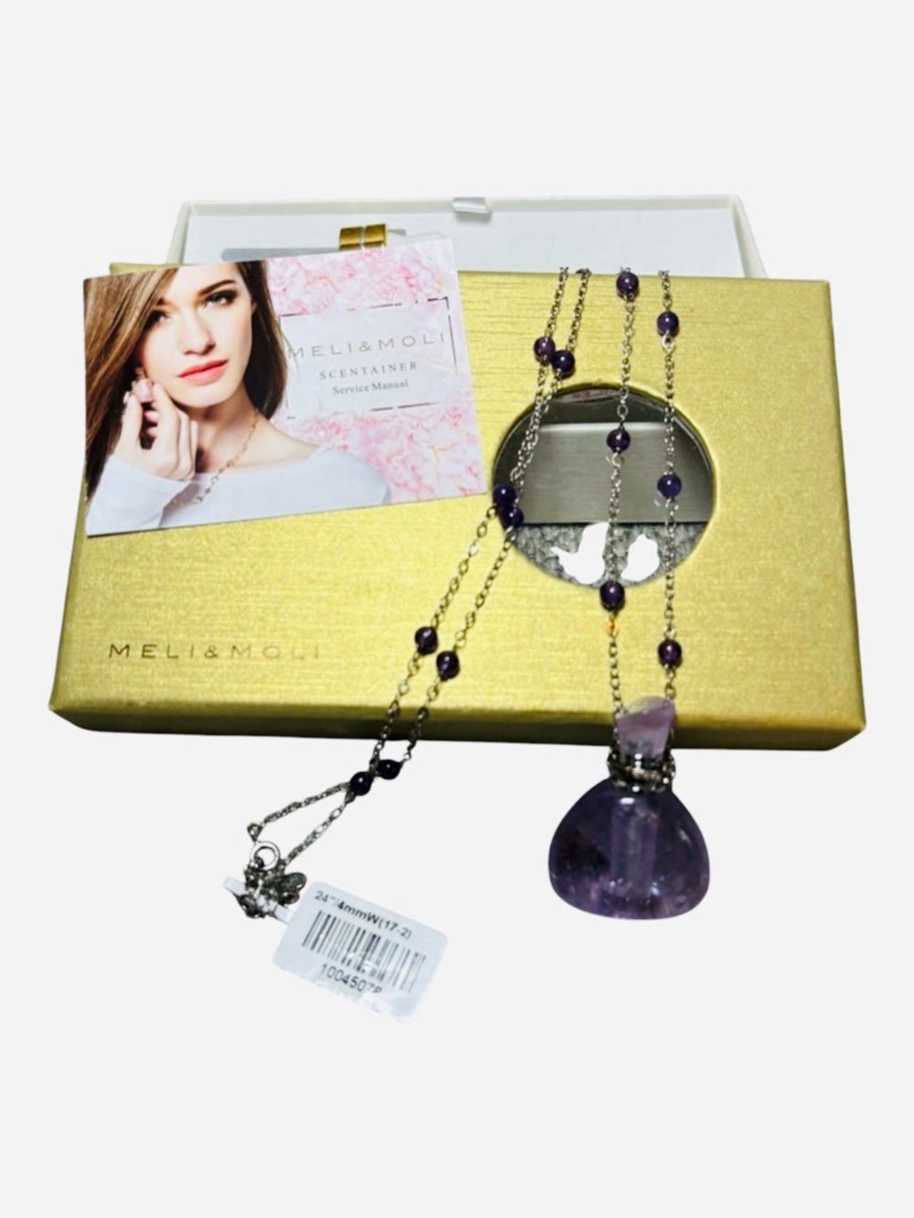 Meli & Moli Amethyst Aromatherapy Necklace Sterling Silver Aromatherapy 24” New